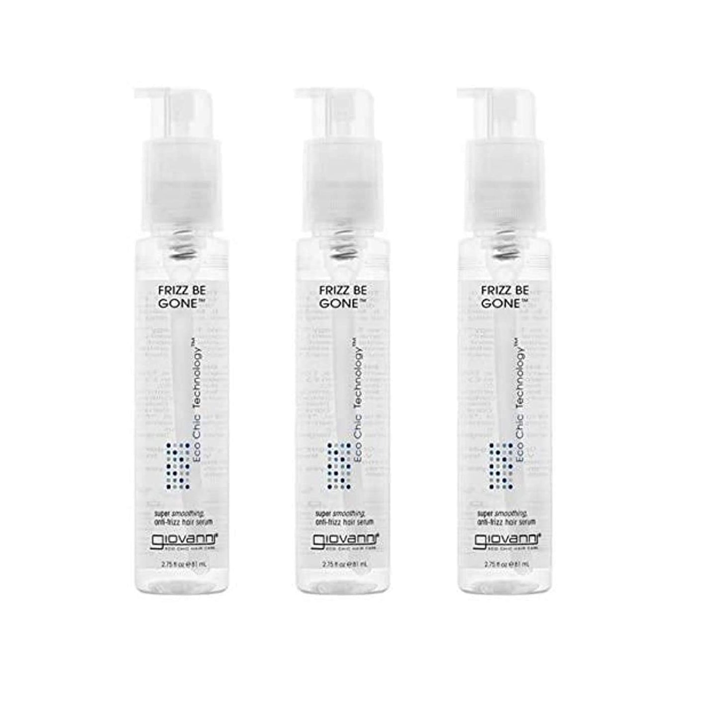 Giovanni Eco Chic Frizz Be Gone, 2.75 oz. Super Smoothing Anti Frizz Hair Serum, Adds Shine, Seals in Color, Wash & Go, Infused with Conditioners, No Parabens, Color Safe (Pack of 3)