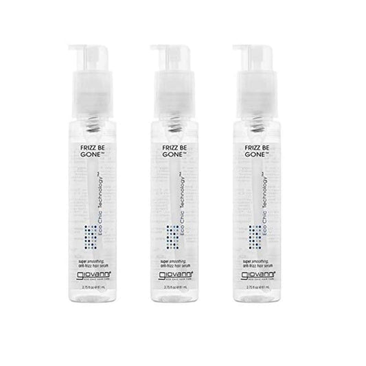 Giovanni Eco Chic Frizz Be Gone, 2.75 oz. Super Smoothing Anti Frizz Hair Serum, Adds Shine, Seals in Color, Wash & Go, Infused with Conditioners, No Parabens, Color Safe (Pack of 3)