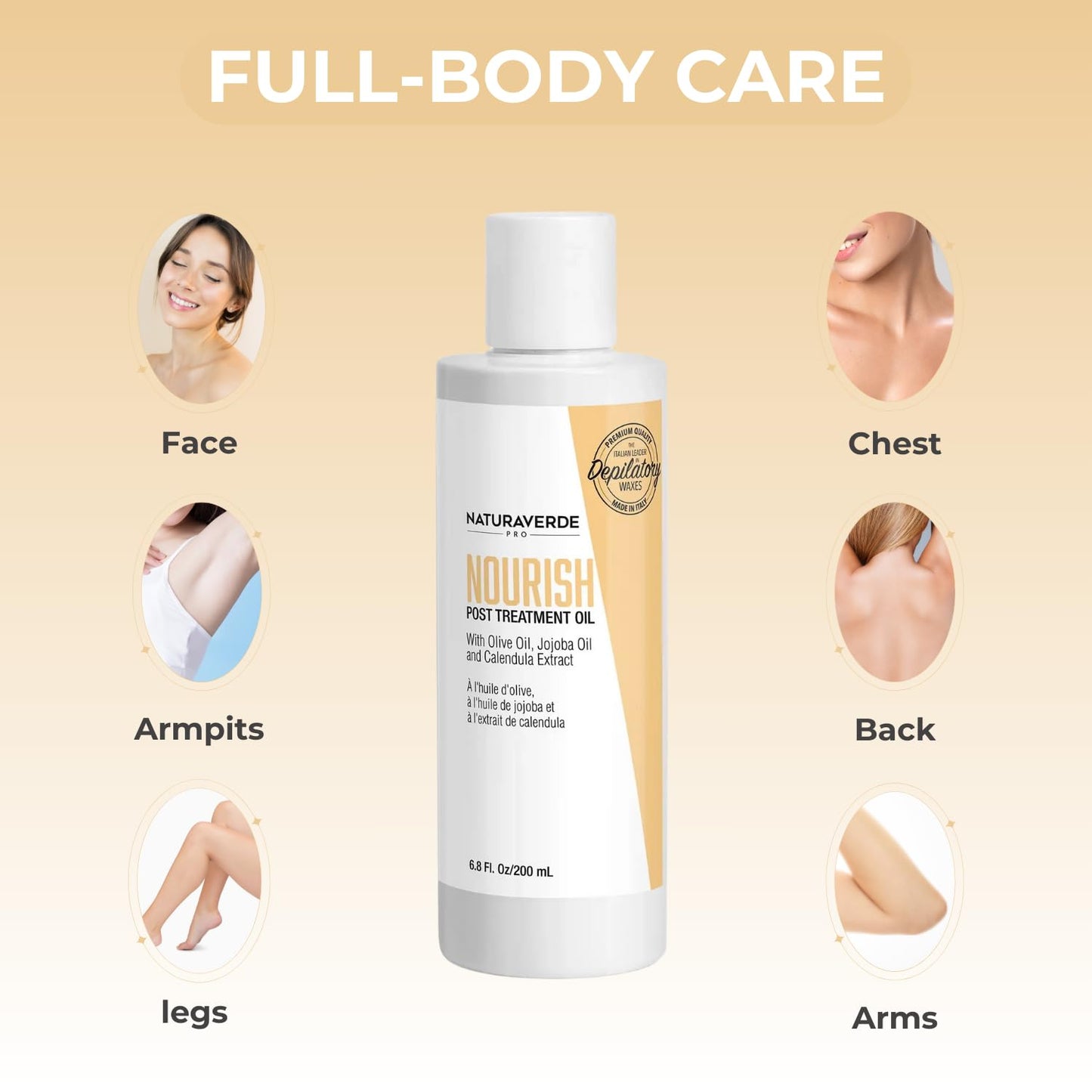 NaturaverdePro Nourish Face and Body After Wax Oil, Calendula, Olive and Jojoba Oil Pre and Post Wax Care, Hydrating Redness Relieving Skin Care - 6.8 oz
