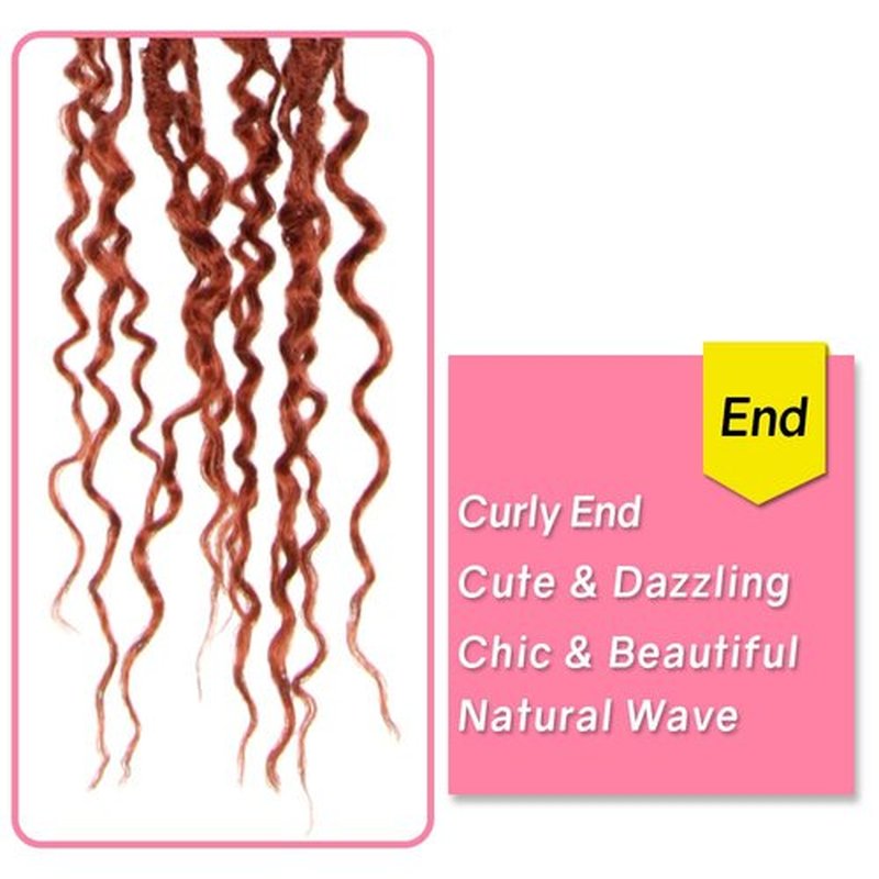 SERENDIPA Boho Faux Locs Curly End, 14 Inch Short Pre-Looped Soft Crochet Goddess Locs Synthetic Hair (6 Packs, 350#, Ginger Red)