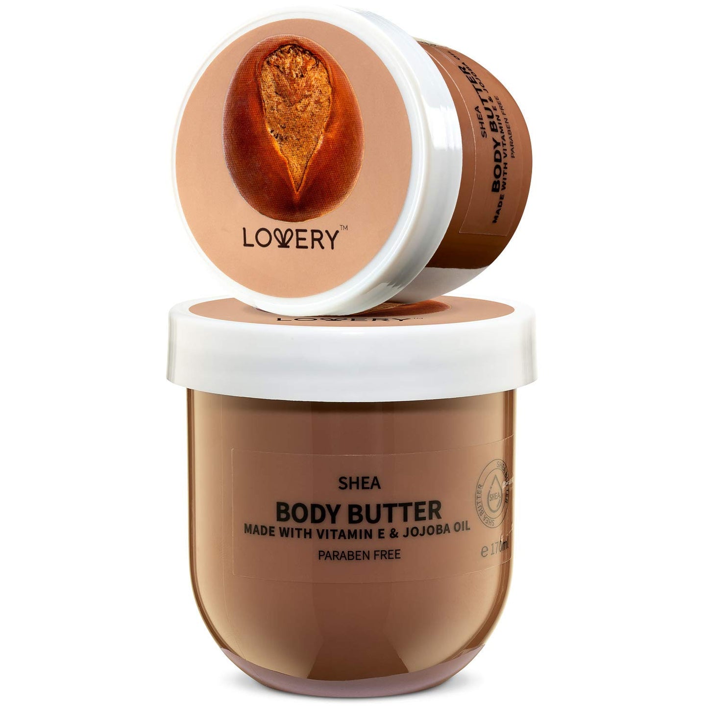 LOVERY Shea Whipped Body Butter, 6oz Ultra-Hydrating Shea Butter Body Cream Enriched with Jojoba Oil and Vitamin E, Natural Skin Moisturizer for Men & Women for Sensitive, Normal, Dry Skin