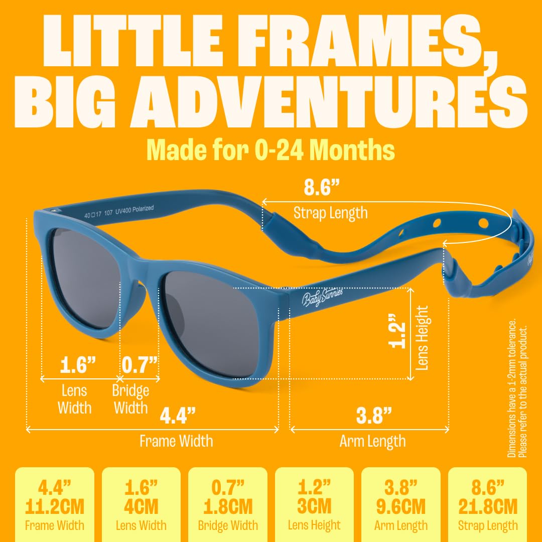 BABY SUNNIES Polarized Baby Sunglasses with Strap - Unbreakable Flexible Infant Sunglasses for Toddlers & Newborns 0-24 Months - Navy Blue - Baby Beach Essentials - Infant Travel Essentials