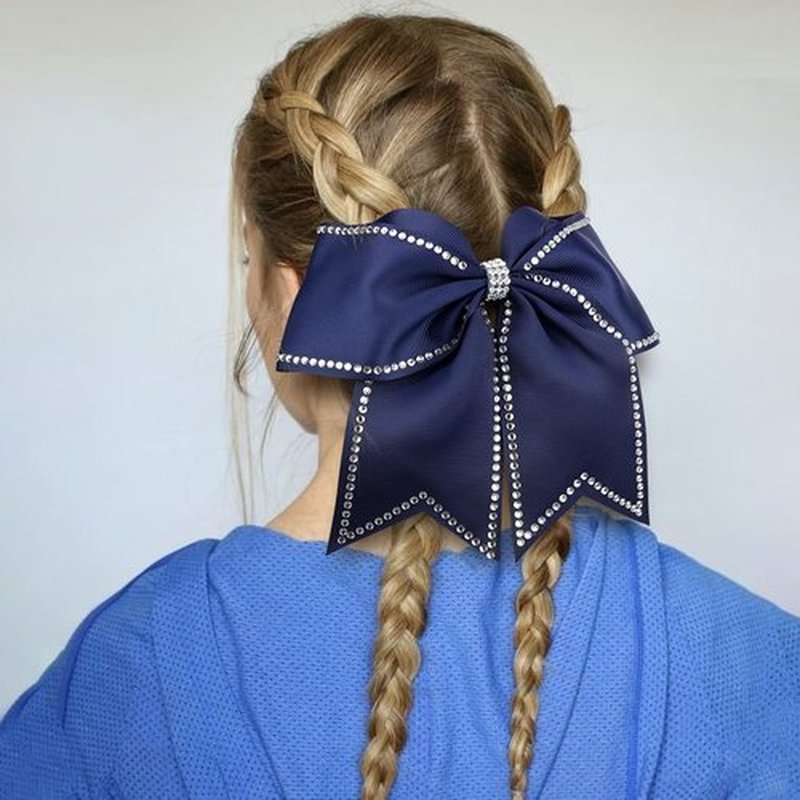 DEEKA 10 PCS 8" Rhinestones Large Cheer Hair Bows Glitter Cheer Ponytail Holder Handmade for Teen Girls Softball Cheerleader Sports -Navy