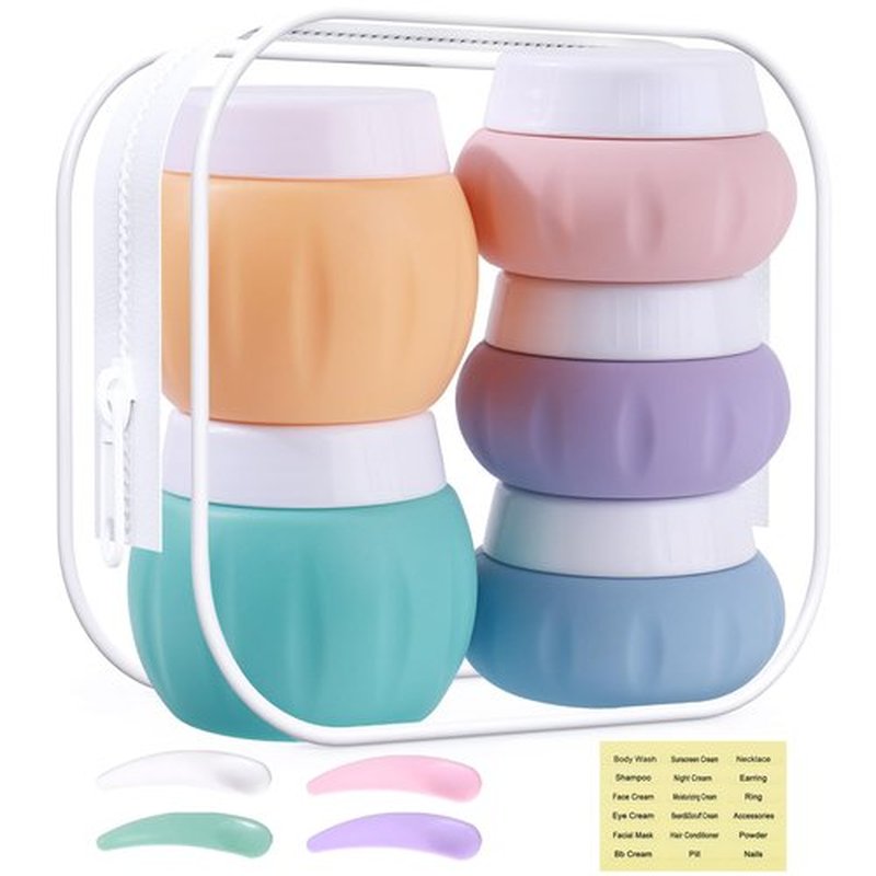 Travel Containers for Toiletries, GLAMFIELDS TSA Approved 2Pcs 1.7oz+3Pcs 1oz Travel Size Silicone Jars BPA Free, Leak-proof Travel Essentials with Lid for Cosmetic Face Hand Body Cream Orange (5Pack)