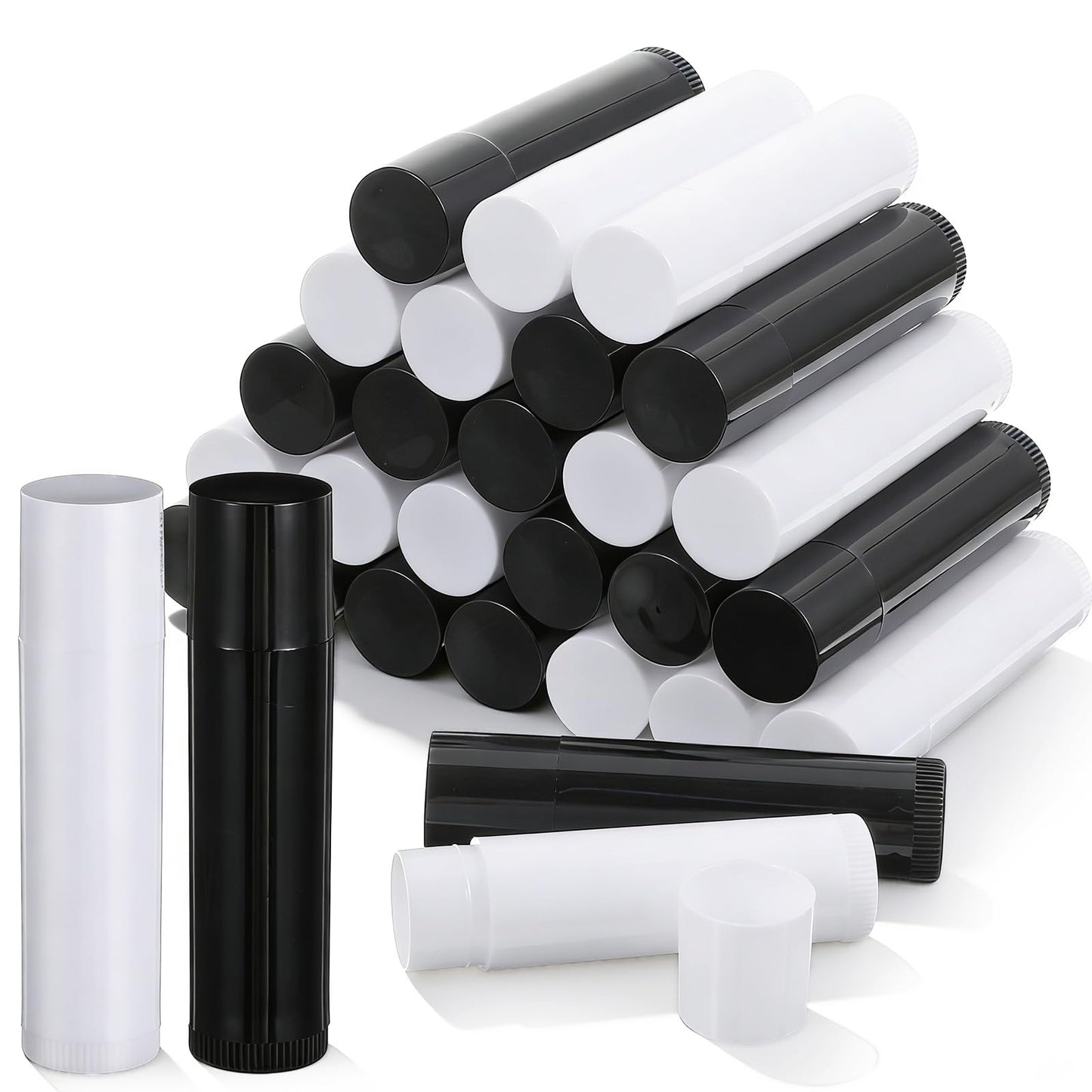 Elegaperma 30pcs Lip Balm Tubes Empty, 5.5g Rotatable Empty Lip Balm Tubes for Diy Lipsticks, Homemade Solid Perfume, Black & White