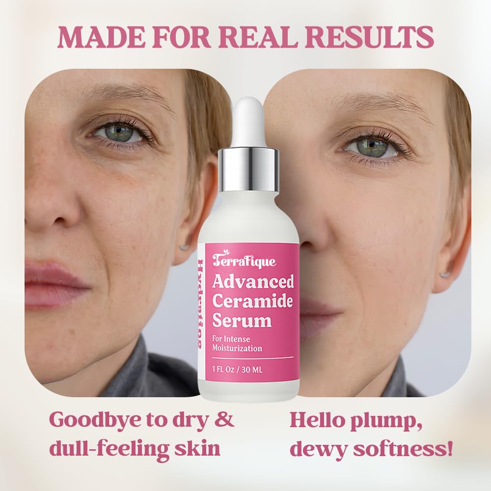Terrafique Ceramide Serum for Face - Hydrating Face Serum for Women - Anti Aging - Ceramide Barrier Repair with Centella, Vitamin A C E - Anti Aging Serums for Dry Sensitive Skin - 1 Fl Oz - 1 Pack