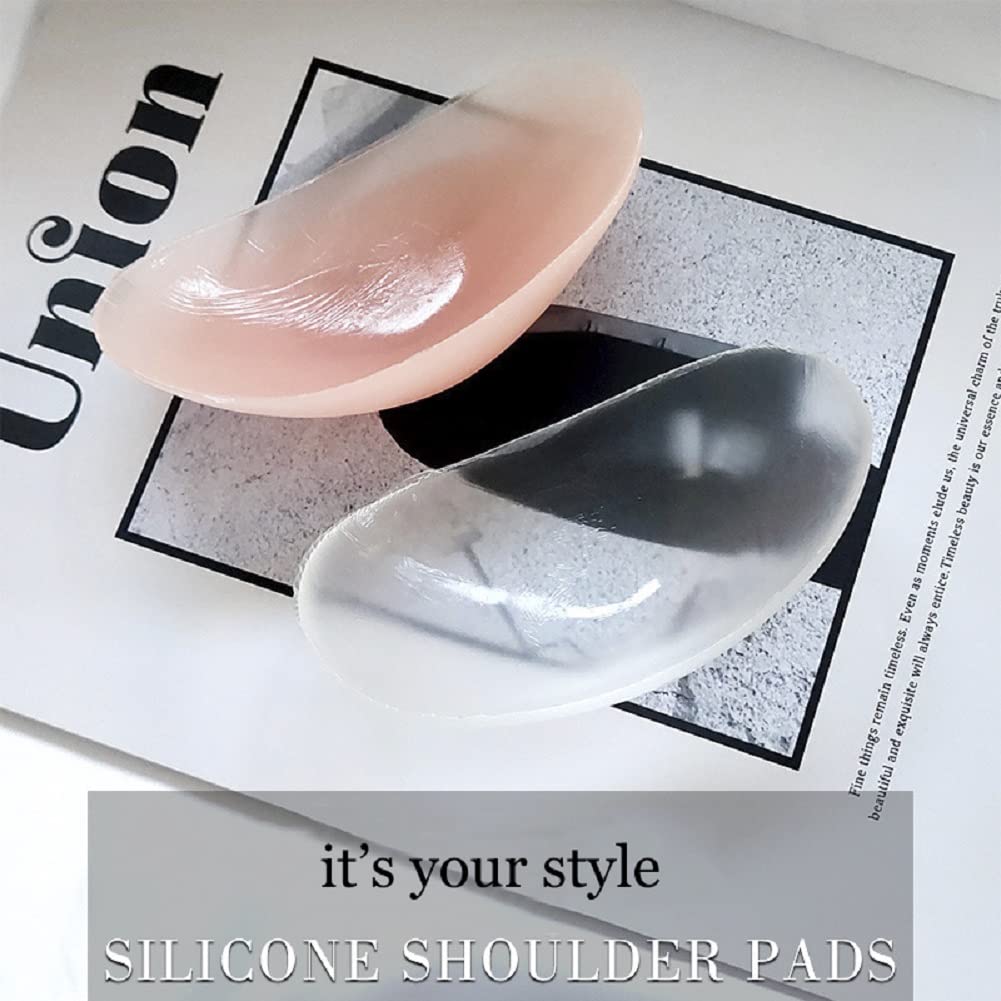 LUNNTE Silicone Shoulder Pads for Womens Clothing, Anti-Slip Shoulder Push-Up Pads Invisible Breathable Enhancer Reusable (2 Pairs (Transparent & Skin)