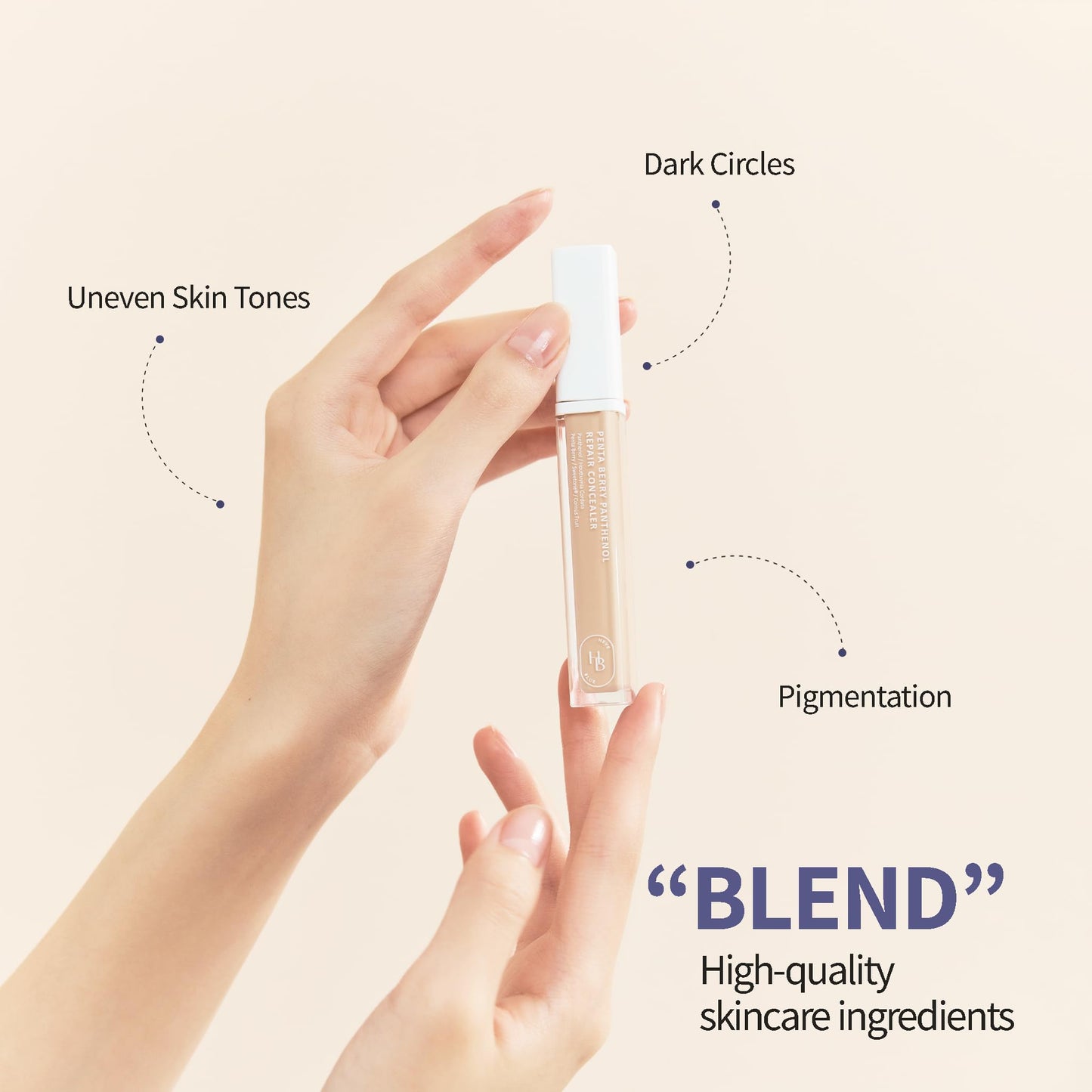 HEVEBLUE Penta Berry Panthenol Repair Concealer 22-23 BEIGE - Lightweight, Full Coverage Dark Circles, Acne&Blemishes, Vegan, Sensitive Skin, Korean Makeup, Non-clogging Pores