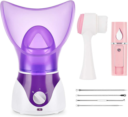 Nano Facial Steamer - Portable Face Steamer for Deep Cleaning & Clogged Pores | Includes Blackhead Remover Kit & Brush