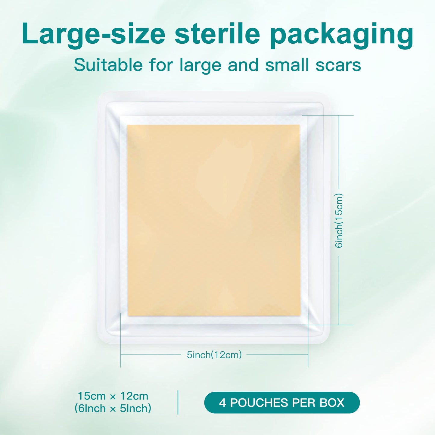 Medical Grade Big Silicone Scar Sheets 6" x 5", 4 Patches, Silicone Gel Sheets for Scars Treatment, Scar Removal Wound Care Product (green)