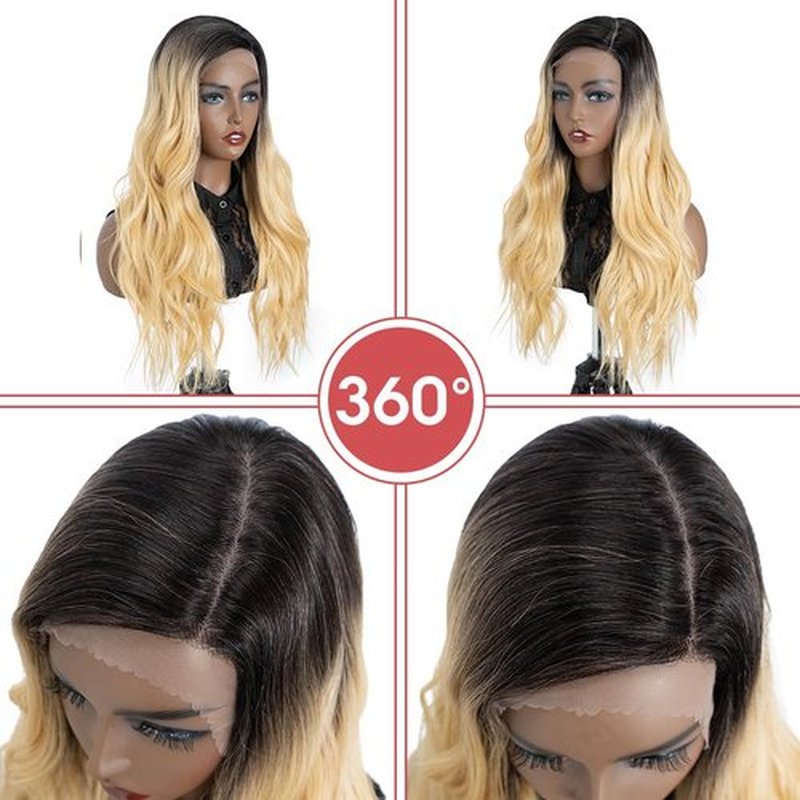 REBECCA STYLE Long Body Wave Wigs for Black Women Side Part Long Wavy wigs 20 Inch Synthetic Wig Natural Looking Glueless Heat Resistant Replacement Wig (Ombre Blonde)