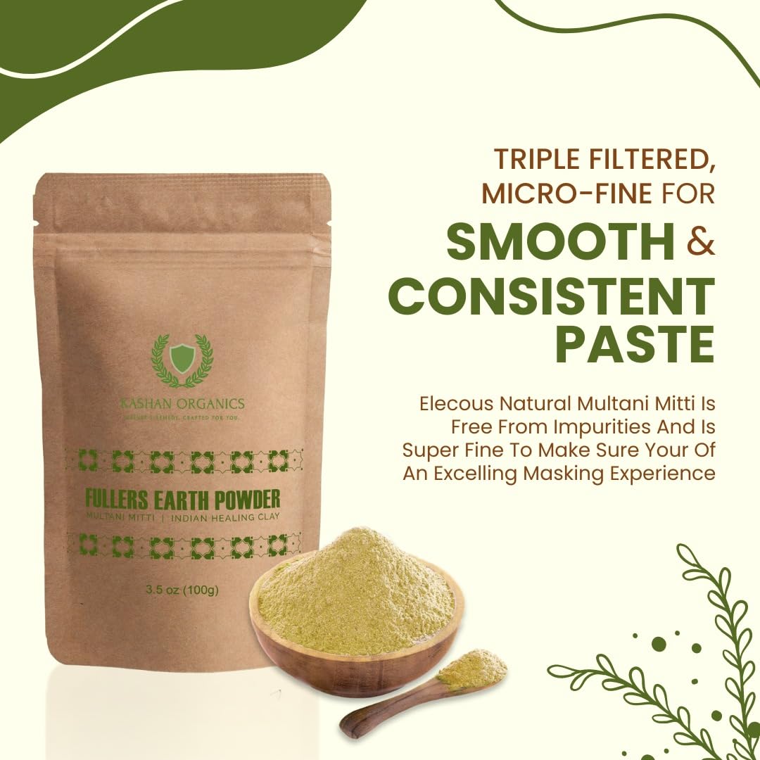 Kashan Organics Multani Mitti Face Pack |Controls Oil, Remedy for Clean & Glowing Skin | Ideal for Face Masks and Treatments (7.05oz)