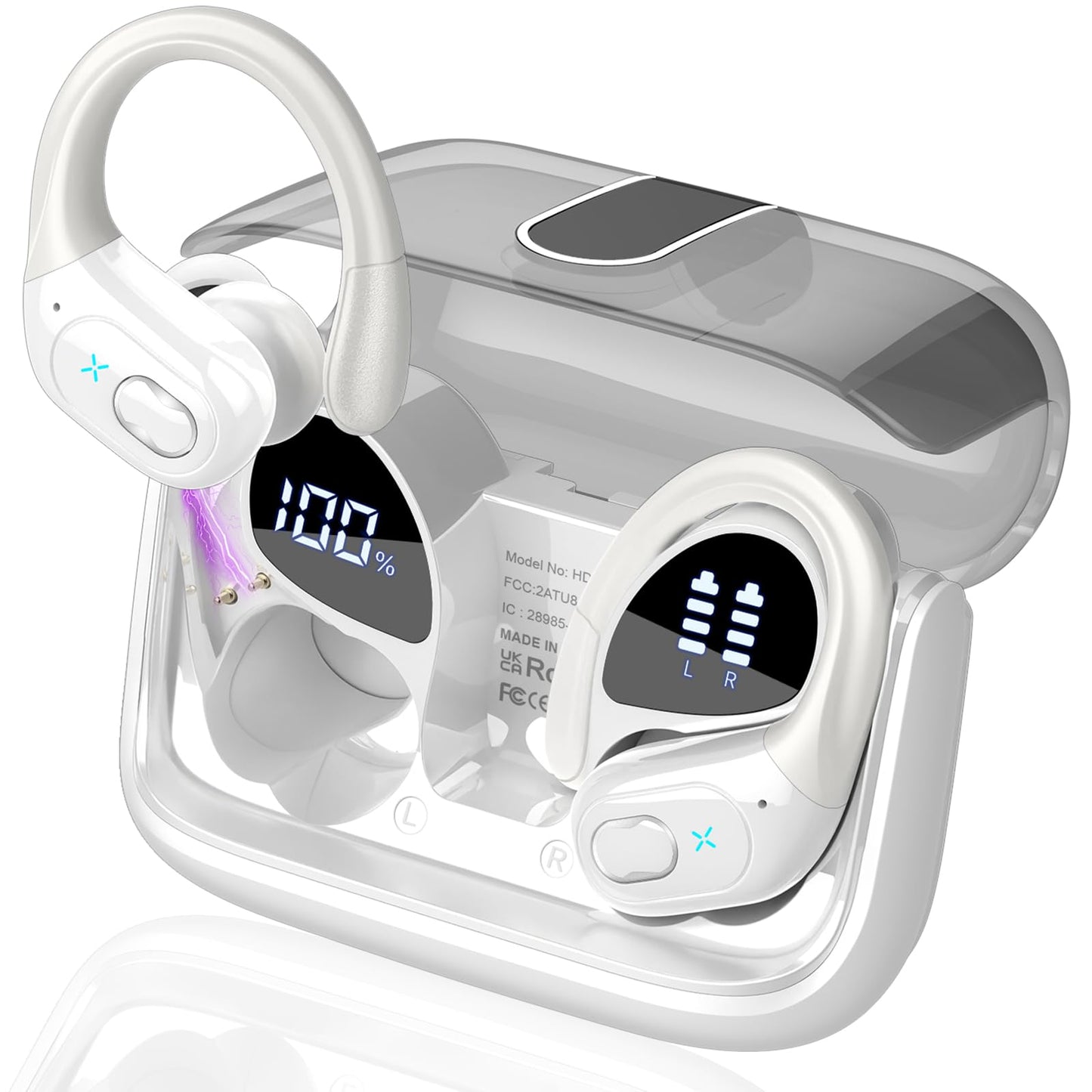 Wireless Earbuds 75H Bluetooth 5.4 Sport Headphones with Earhooks, White