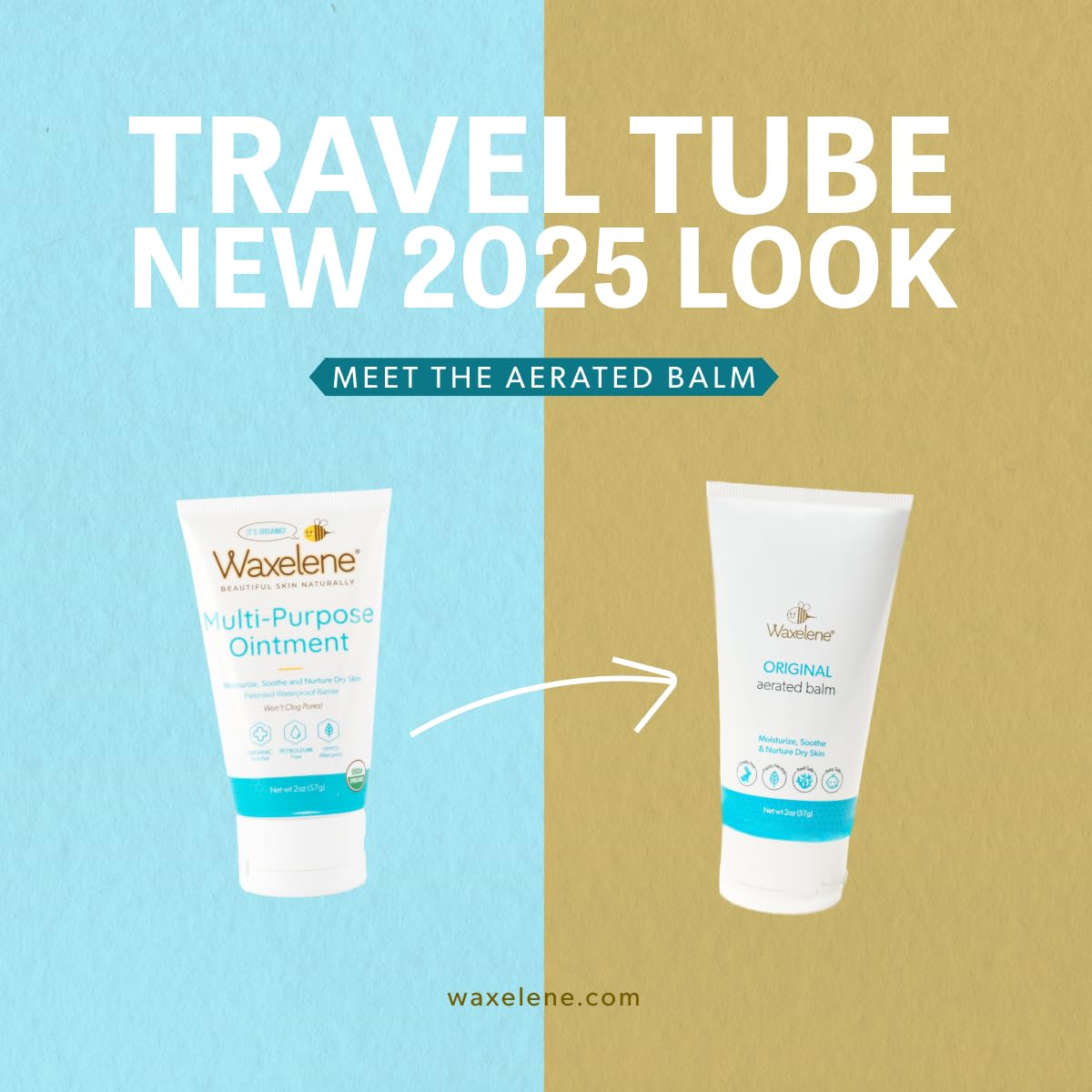 Waxelene Multipurpose Ointment Travel Tube, Organic Aerated Balm the Petroleum Jelly Alternative Soothing Botanical Eczema Dry Skin Face Moisturizer