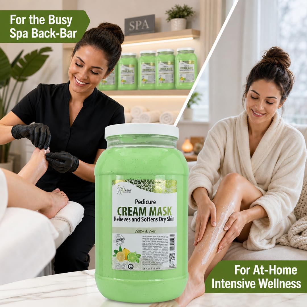 SPA REDI Lemon Pedicure Massage Cream & Foot Mask – Hyaluronic Acid, Amino Acids & Panthenol for Cracked Heels & Dry Skin | Paraben-Free, Silicone-Free, Cruelty-Free | Made in USA | 128 oz