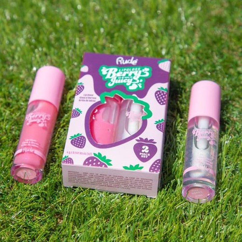 RUDE Cosmetics Berry Juicy Lip Gloss Set, Moisturizing, Non-Sticky Formula for Glossy Lip, Hydrating Lipgloss for Women & Teens, Ideal for Day & Night Looks, Pure & Flirty