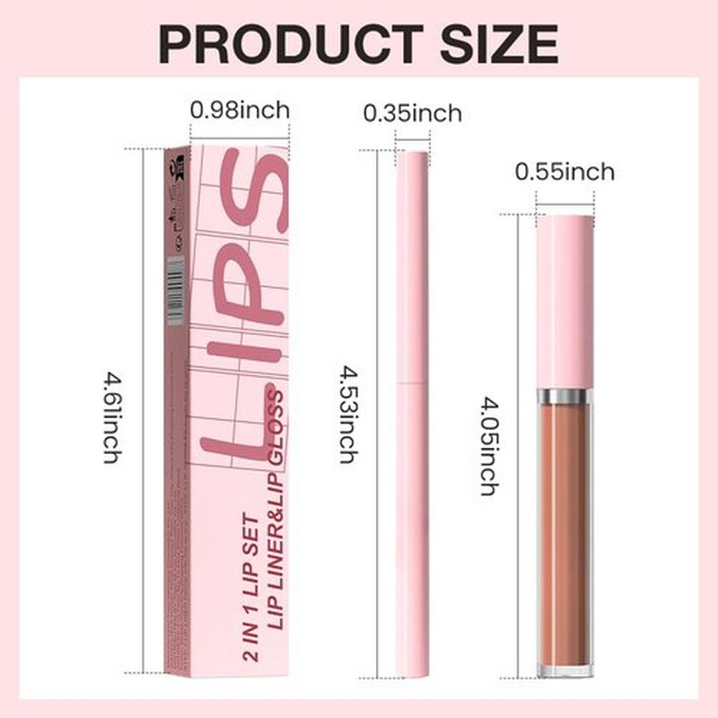 JUAAZIN 1Pcs Lip Liner Pencils and 1 Pcs Lip Gloss Makeup Set, Deep Chestnut Matte Rich Lip Colors Liner Crayon Liquid Lipstick for Sculpting Lips, Long-Lasting Waterproof Longwear Smudge-Proof 03#