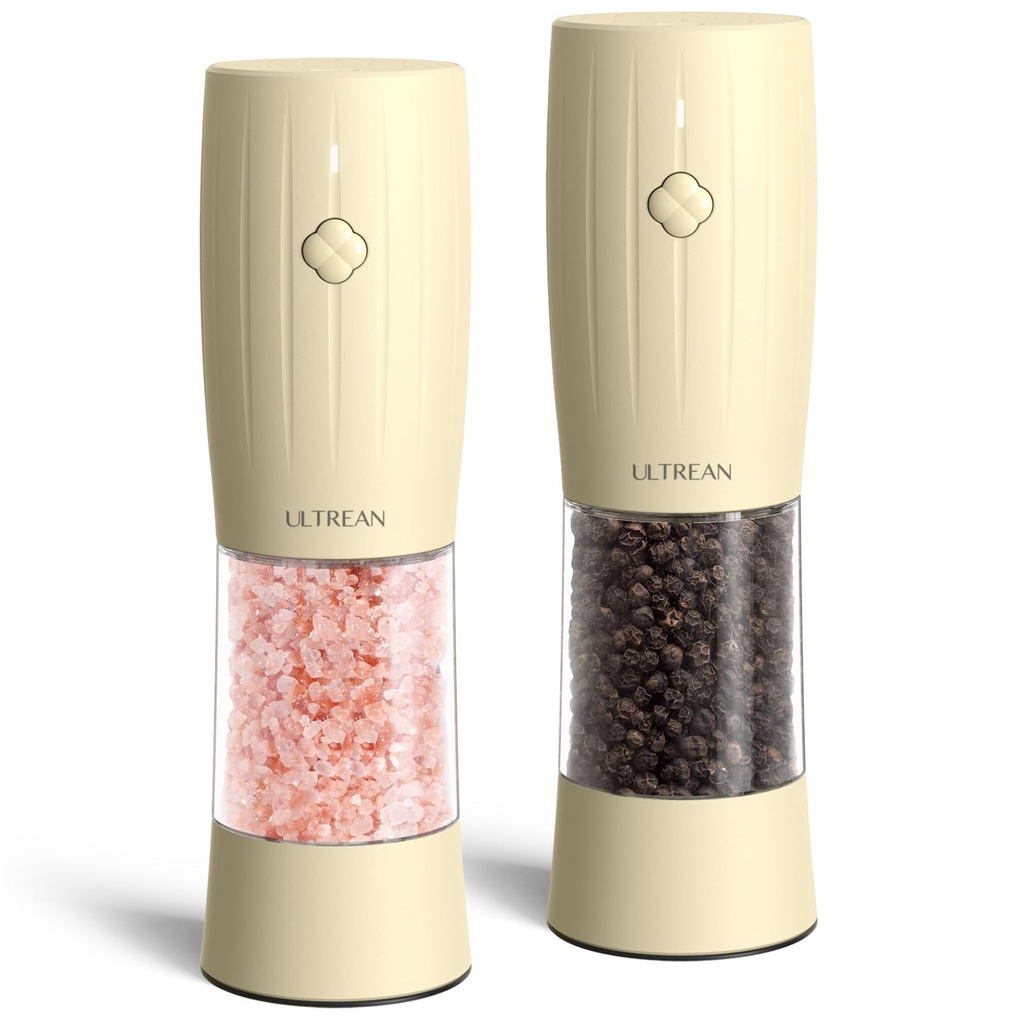 Ultrean Electric Salt and Pepper Grinder Set, USB-C Rechargeable, Salt and Pepper Shakers Spice Mill with 6 Adjustable Coarseness LED Light Larger Capacity, Kitchen Gadget, Gift for Women Mom, Cream