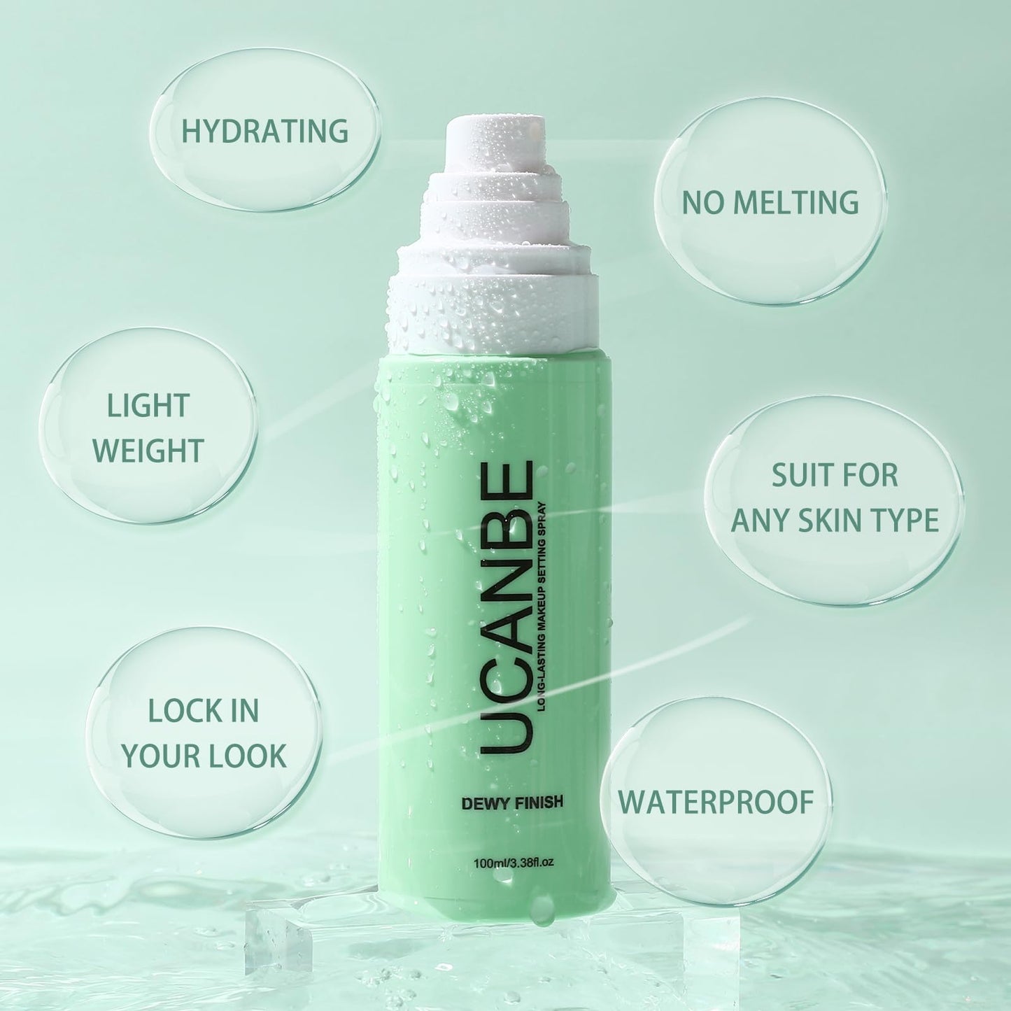UCANBE Makeup Setting Spray, Dewy Finishing Spray for Makeup, Long Lasting Make Up Spray, Fast Drying Setting Mist for Fresh Dewy Makeup Look, 3.38 Fl Oz
