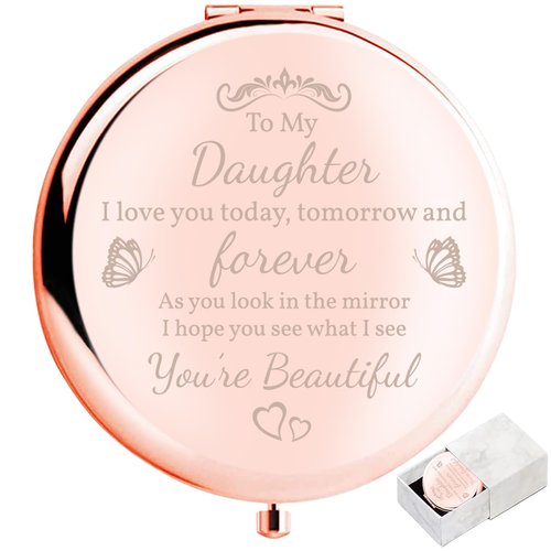 boutikpro Daughter Birthday Gift Compact Mirror from Mom Dad, to My Daughter Gorgeous Rose Gold Compact Mirror Unique Daughter Gift for Girls Women Graduation Mother's Day