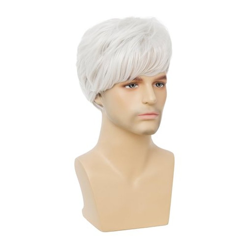 Dai Cloud White Short Mens Wig with bangs Layered Synthetic Hair Daily Wigs for Male Use