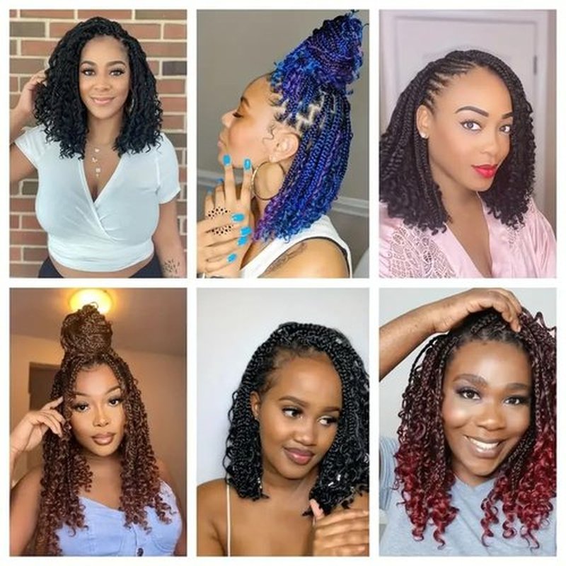 Boho Box Braids 10 Inch Crochet Hair Bohemian Crochet Box Braids with Curly Ends Goddess Box Braids Synthetic Crochet Hair for Black Women (#1B Pack of 3)