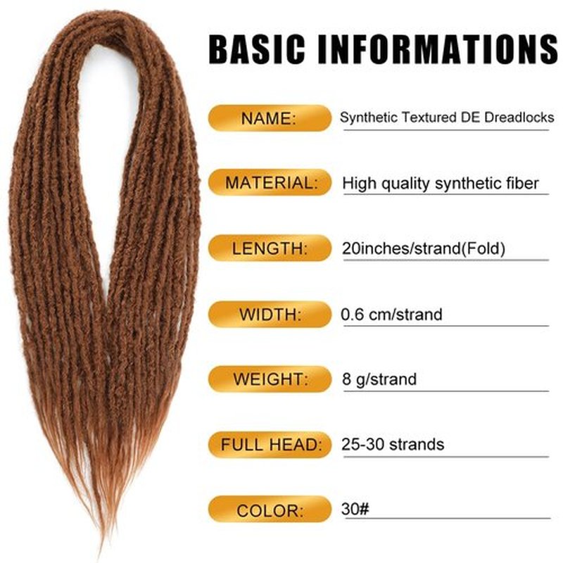 Aguacor Synthetic Textured Dreadlocks Straight Double Ended Dreadlock Extensions with Texture 20inches 25 Strands Thin Soft DE Dreadlock Extensions for Women (25 Strands, 30#)
