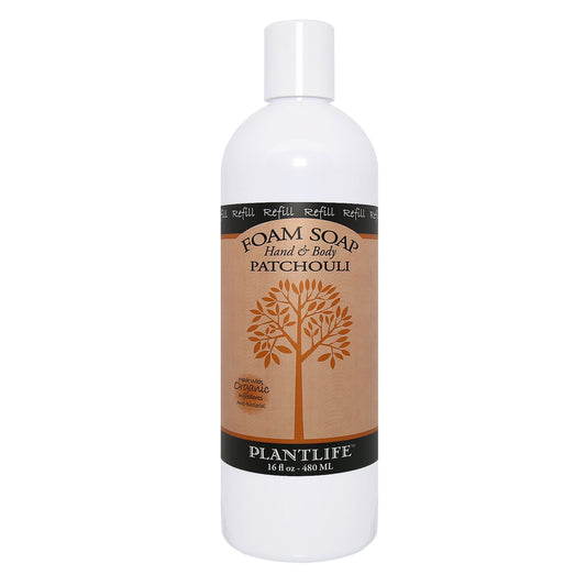 Plantlife Patchouli Foam Soap Refill - Moisturizing Plant Based Foam Soap for All Skin Types - Ideal as a Hand & Body wash, Shaving Cream, & Foaming Fun for Kids - Made in California 16 oz