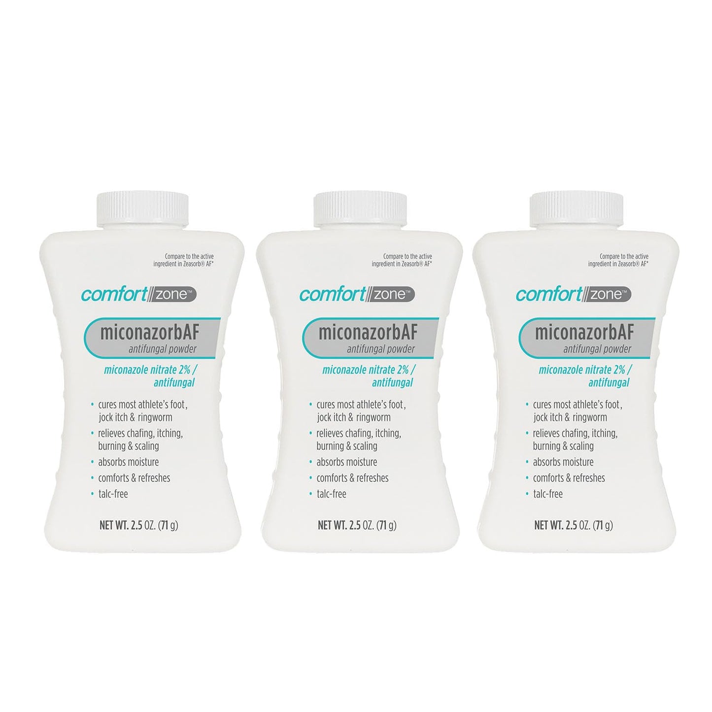 Comfort Zone Miconazorb Antifungal Powder, Talc-Free, Miconazole Nitrate 2%, For Treatment Of Athlete's Foot, Jock Itch And Ringworm, 2.5oz (71g) (3 Pack)