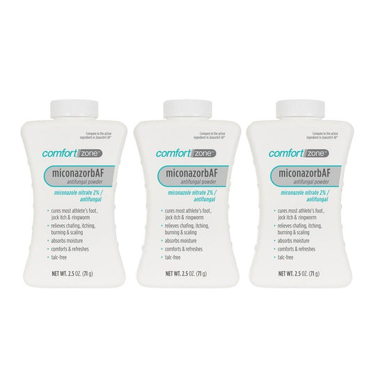 Comfort Zone Miconazorb Antifungal Powder, Talc-Free, Miconazole Nitrate 2%, For Treatment Of Athlete's Foot, Jock Itch And Ringworm, 2.5oz (71g) (3 Pack)