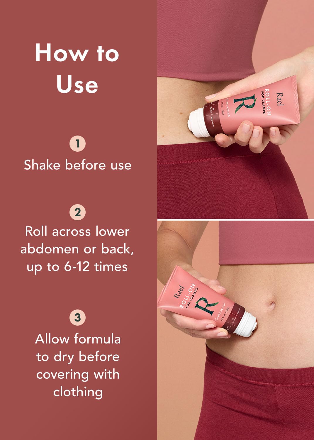 Rael Pain Relief Cream Roll-On – Fast-Absorbing Formula with Camphor, Menthol, and Magnesium, Essential for Women (1.7 fl oz, 50 ml)
