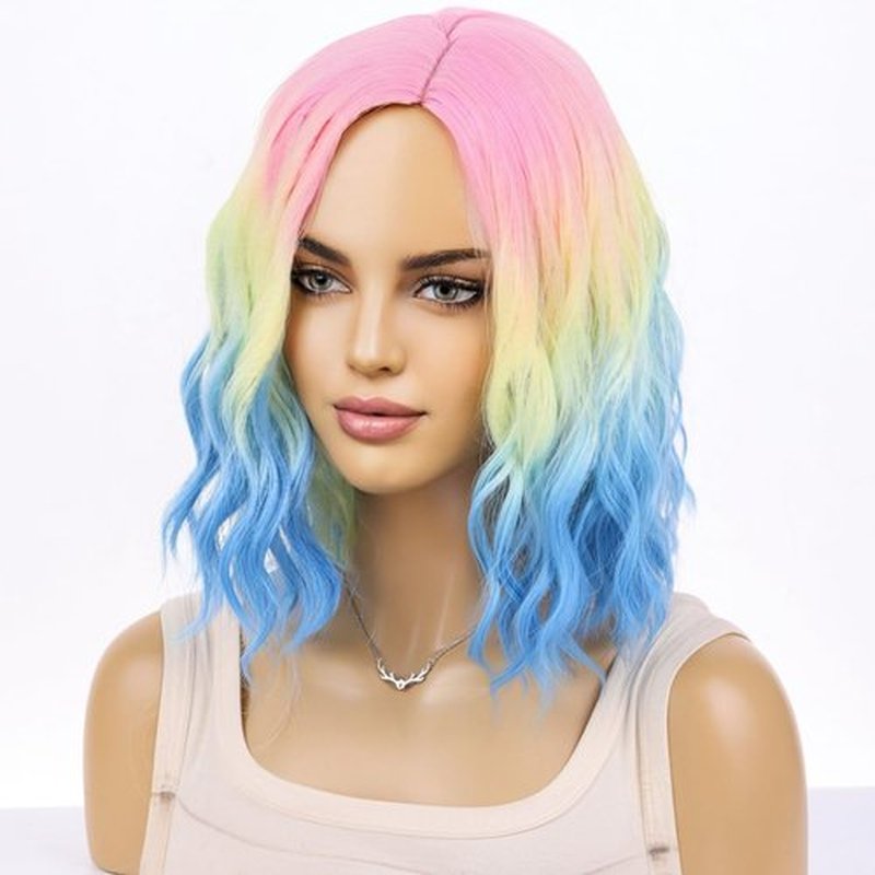 MAGQOO Rainbow Wig for Women Girls Multicolor Bob Wig Short Curly Wavy Colorful Wigs Side Part Synthetic Heat Resistant Halloween Cosplay Costume Party Daily Use