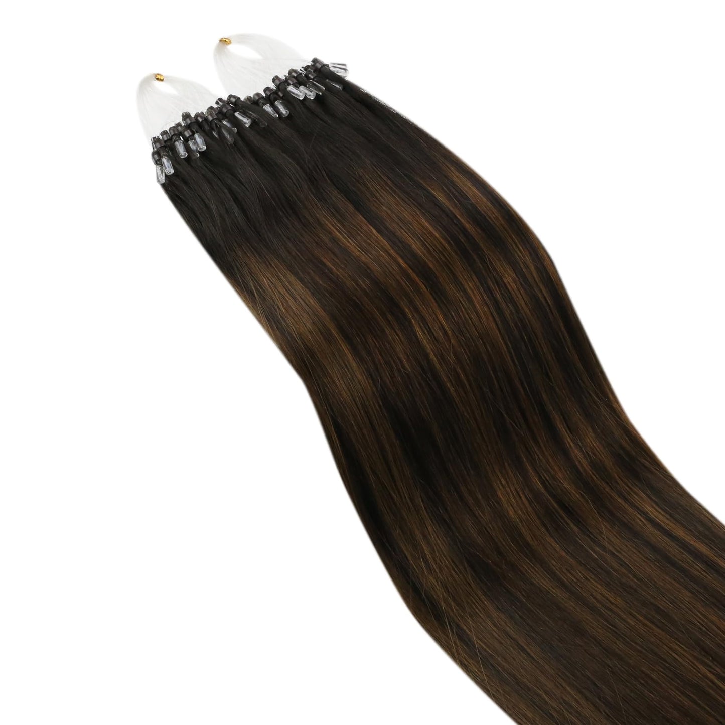 Ugeat Brown Microlink Hair Extensions Mix Balayage Dark Brown Micro Loop Real Human Hair Extensions Micro Bead Extentions for Thicker to Add Volume By Cold Fusion 14 Inch 50S 50G