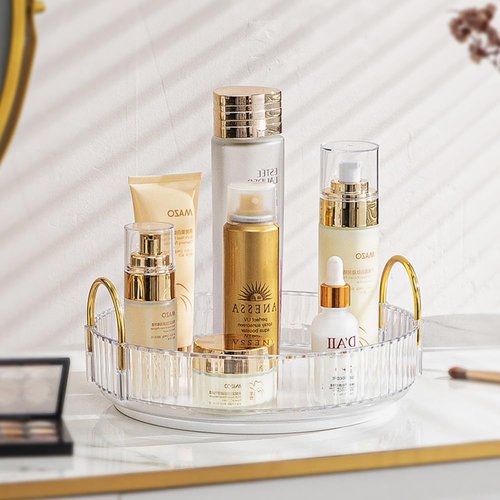 Zufudo Rotating Makeup Organizer 1 Tier Lazy Susan Trays Skincare Perfume Organizer for Bathroom Counter Vanity, Transparent