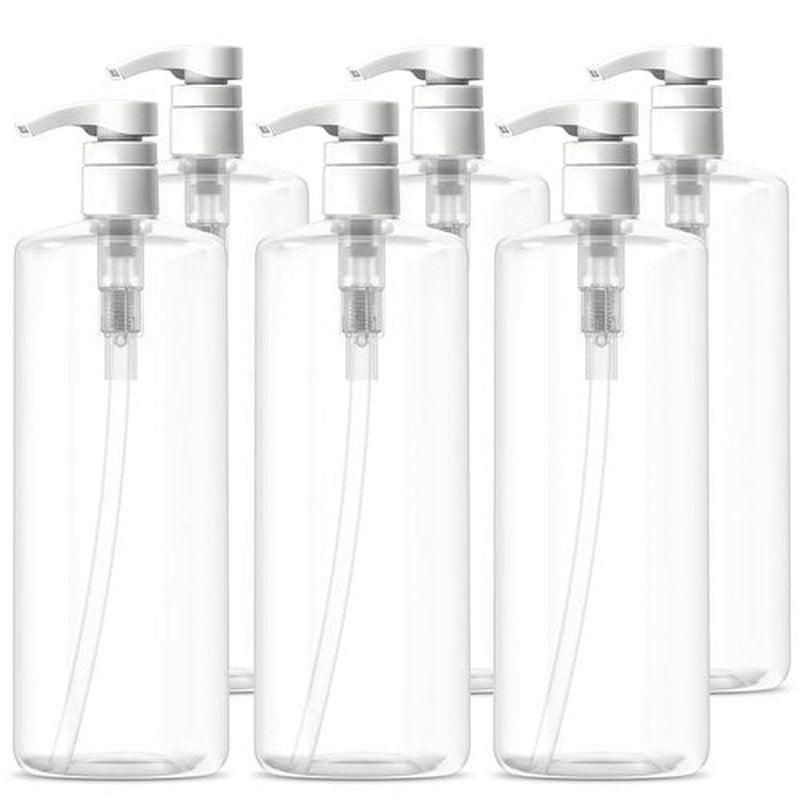 Bar5F Pump Bottle 32-Ounce 1-Liter Empty for Shampoo Conditioner Body Wash Lotion BPA-Free Crystal-Clear (6-Pack)