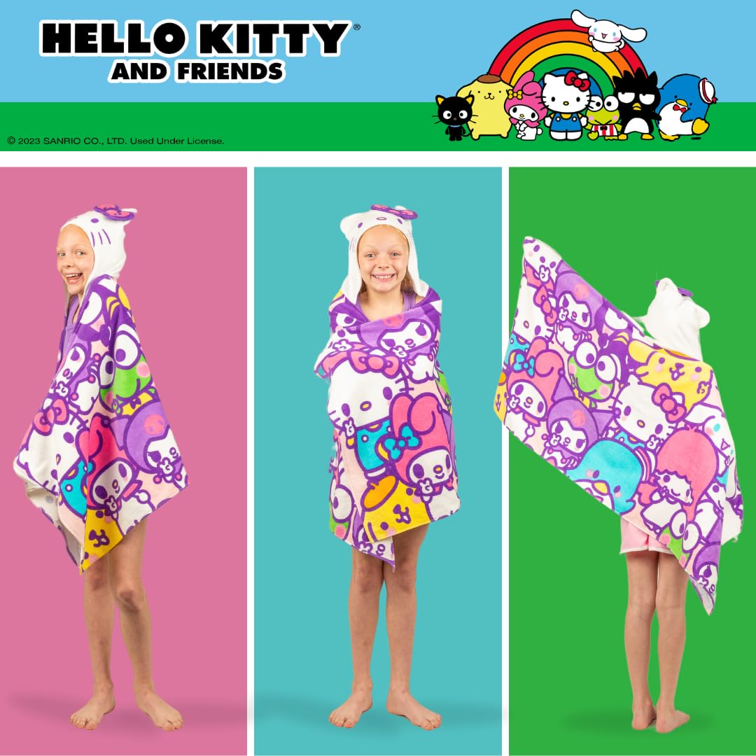 Hello Kitty & Friends Kids Super Soft Bath/Pool/Beach Soft Cotton Terry Hooded Towel Wrap, 24 in x 50 in, (Officially Licensed Product) By Franco
