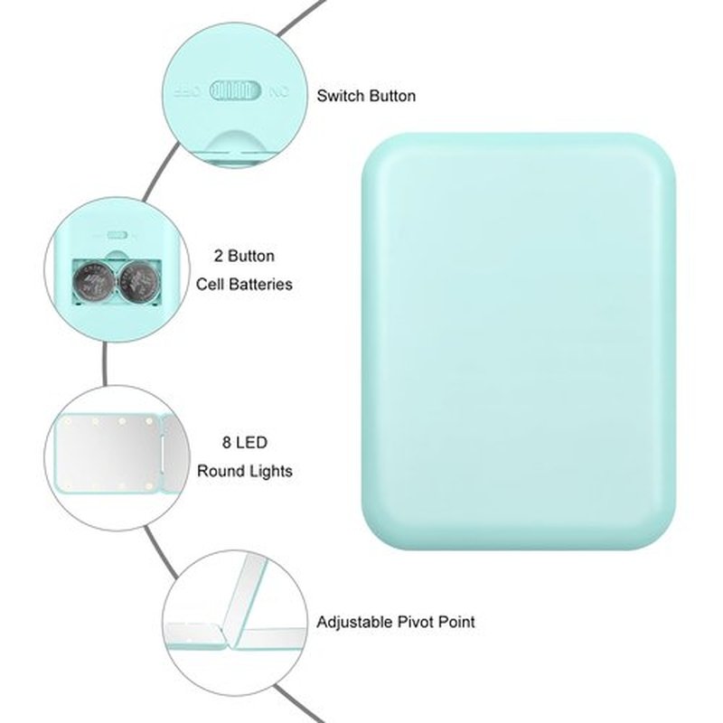 Kakuje Compact Mirror, 1X/3X Magnification LED Pocket Mirror with Nternal BIattery, Mini Mirror for Purse, Pocket,Travel and Present (Mint Green)