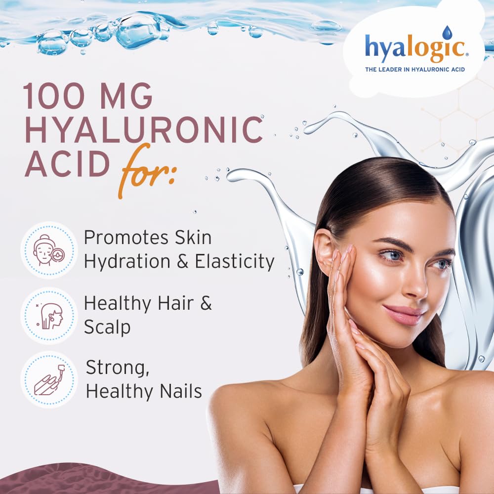 Hyalogic Liquid Hyaluronic Acid Supplement - Ingestible Skin Support with 100mg HA and 100mg MSM - Natural Hydration for the Face, Eyes and Lips - High Molecular Weight Formula - 12 oz