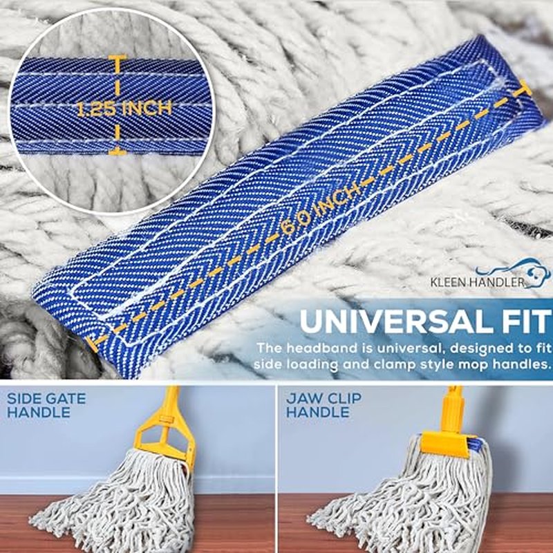 Pack of 3 Cut End Cotton Mop Head Replacement, 1.25-inch Universal Headband, Wet Mop Refills, Natural, 16 Oz