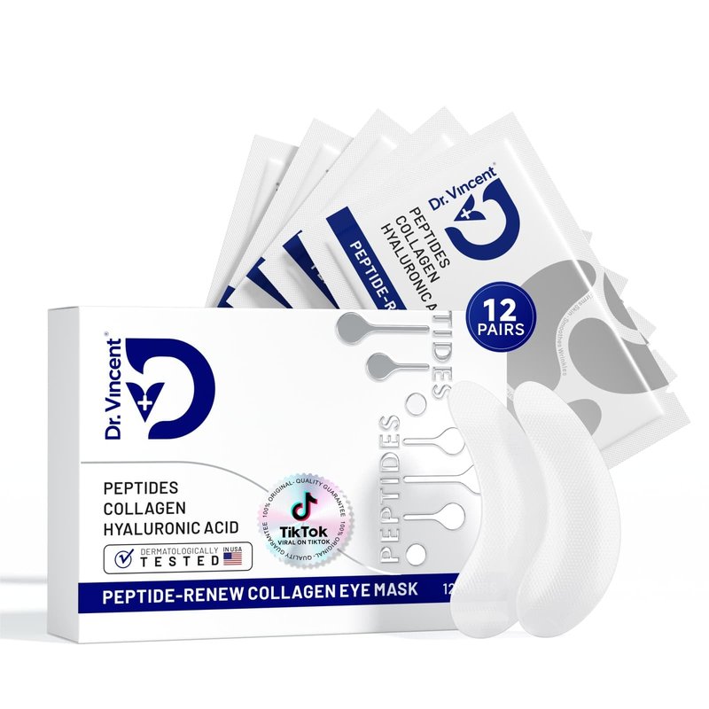 Dr Vincent Peptide Under Eye Patches, Firming Eye Patches Instant Reduces Dark Circles and Puffiness, Collagen Under Eye Mask for Bags Treatment, Wrinkles, 12 Pairs, Vegan