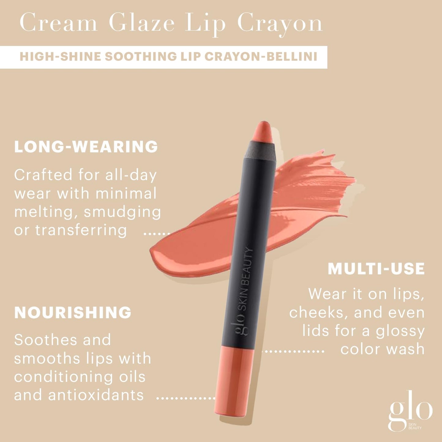High Shine Glo Skin Beauty Cream Glaze Lip Crayon - Intense Color & Long-Lasting (Chiffon)