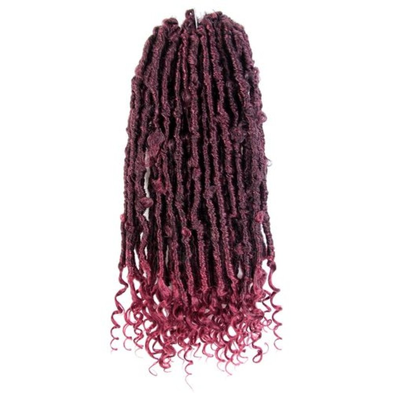 Crochet Butterfly Locs with Curly Ends 14 Inch, Boho Distressed Butterfly Locs Crochet Hair, Ombre Burgundy Bohemian Goddess Faux Butterfly Braids with Curly Ends (6 Packs, T118#)