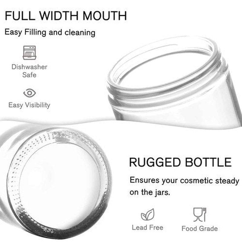 2 oz Small Glass Jars With Lids, Bumobum 48 Pack Clear Cream Jars with Lids, White Labels & Inner Liners, Empty Round Clear Cosmetic Containers for Ointments, Lotions