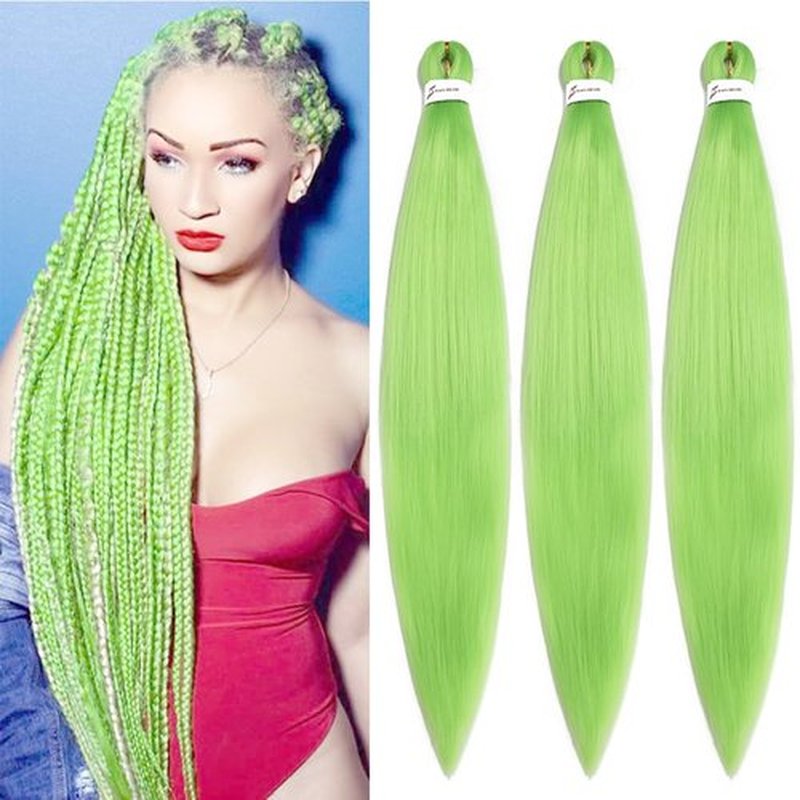 Xiaofeng 3 Packs/Lot Pre Stretched Braiding Hair Extensions for Women Crochet Braids Hair Green 26 Inch Hot Water Setting Synthetic Fiber Braiding Hair Extensions for Girls100g/Pack (light green)