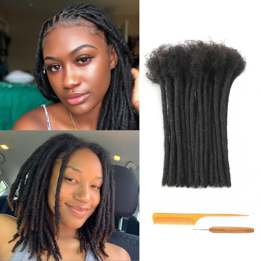 Dreadlock Extensions Human Hair 10-100 Strands 100% Human Hair for Man/Women/Kids Full Handmade Permanent Loc Extensions Can Be Dyed Bleached Curled (0.6cm Thickness 4 Inch 60 Strands, 1B)