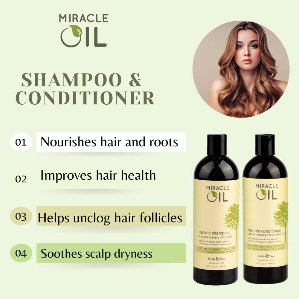 Earthly Body Miracle Oil Tea Tree Conditioner, 16 oz. - Detangles, Tames Frizz & Nourishes Roots - Tea Tree, Hemp Seed, Argan & Eucalyptus Oils - 100% Vegan, Cruelty Free