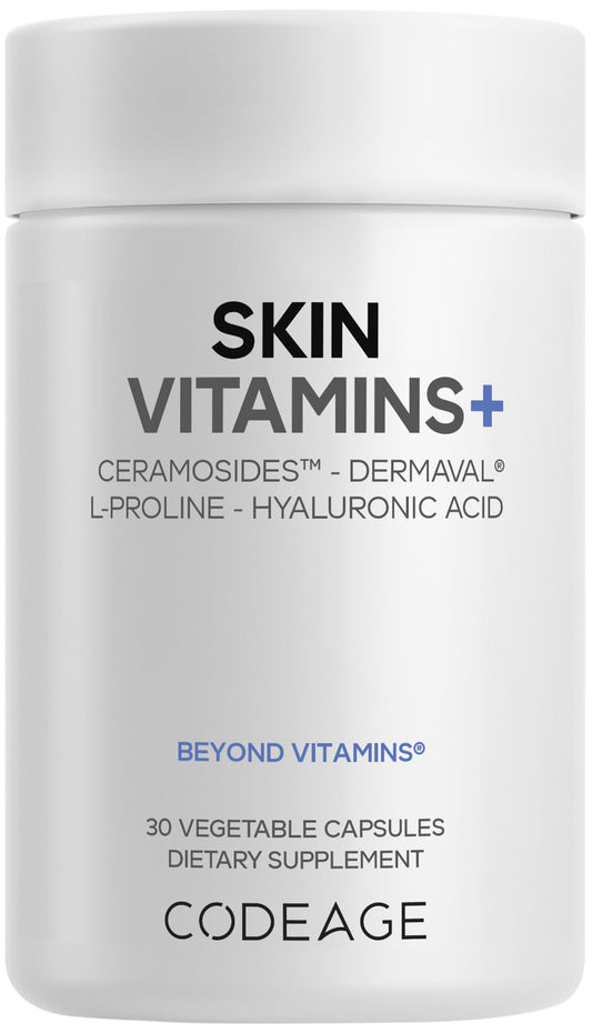 Codeage Skin Vitamins+ Supplement – Ceramosides, Dermaval, Hyaluronic Acid, Coffeeberry, Vitamin C – Skin Elasticity, Wrinkle & Moisture Support – Liposomal Delivery – Non-GMO, 30 Capsules