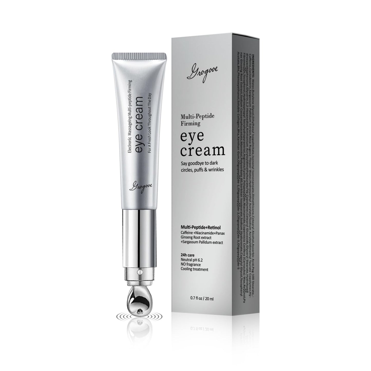 Multi-Peptide & Retinol Eye Cream,Electric Massage Eye Cream With Caffeine,Niacinamide,Vitamin C & for Dark Circles, Puffiness Puffy Bags & Wrinkles ，Anti-Aging Eye Cream for Fine Lines, 0.7 fl.oz