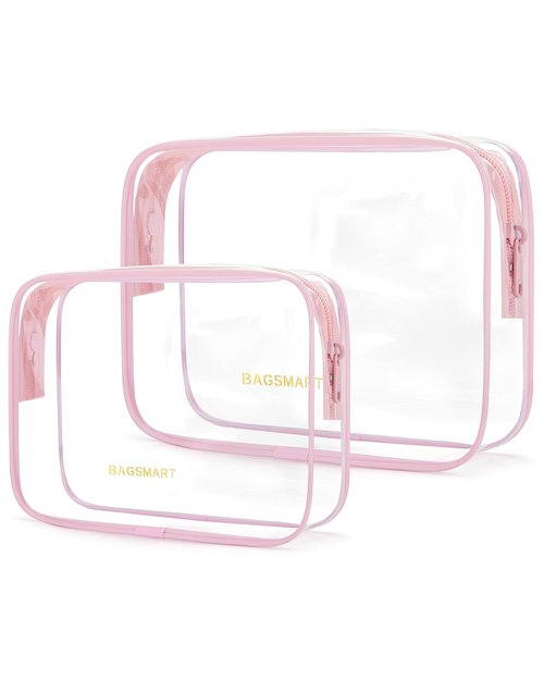 BAGSMART Clear Toiletry Bag, TSA Approved Travel Toiletry Bag Carry On Travel Accessories Bag Airport Airline Quart Size Bags water-resistant Makeup Bag for Women