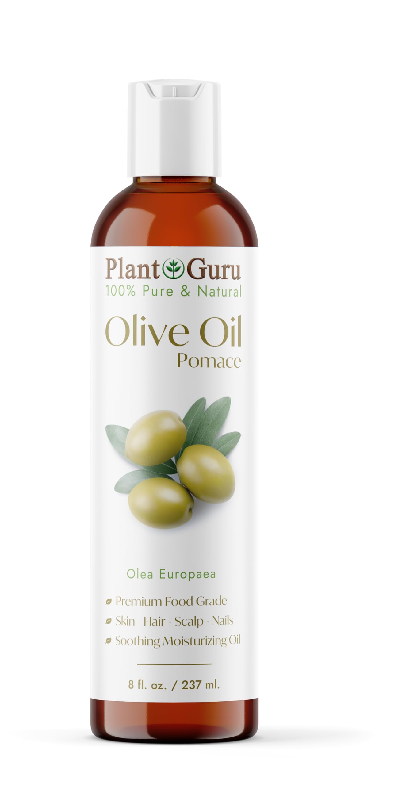 Plant Guru Olive Oil Pomace 8 fl. oz. 100% Pure Natural Carrier Moisturizer For Skin, Body, Face And Hair Growth. Great For DIY Soap Making, Cosmetics and Massage.
